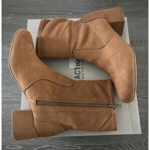 Kenneth Cole Reaction Road Stretch Cognac Block Heel Booties Women Size 8